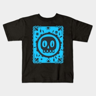 Black Skull - Dia De Los Muertos - Blue Papel Picado Kids T-Shirt